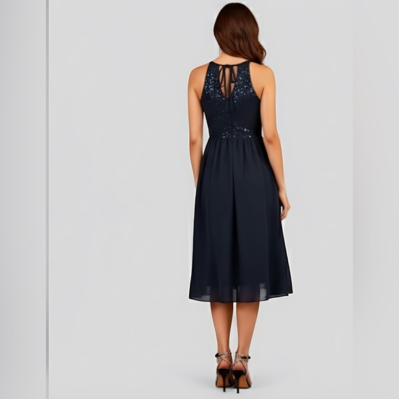 Chiffon Sequin Cami Dress Navy Blue* - Picture 3 of 9